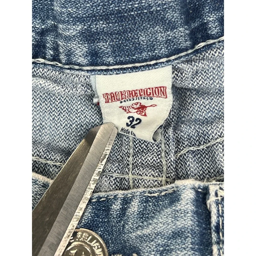 True Religion Mens Straight Leg Blue Denim Jeans Medium Wash Size 32